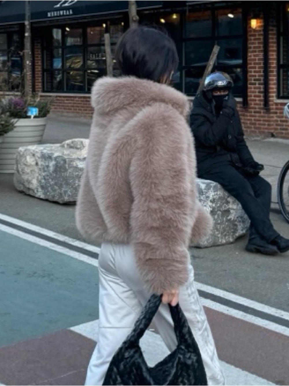 The Frankie Shop Sabrina Faux Fur Coat in Mocha - Picture 3 of 9